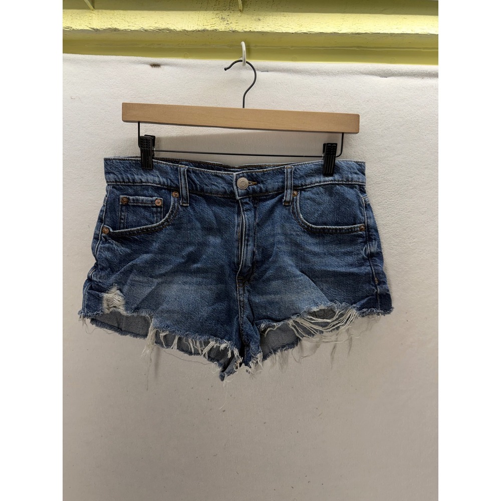 Aeropostale Denim Shorts Womens 6 Blue Distressed High Rise Shorty 3504